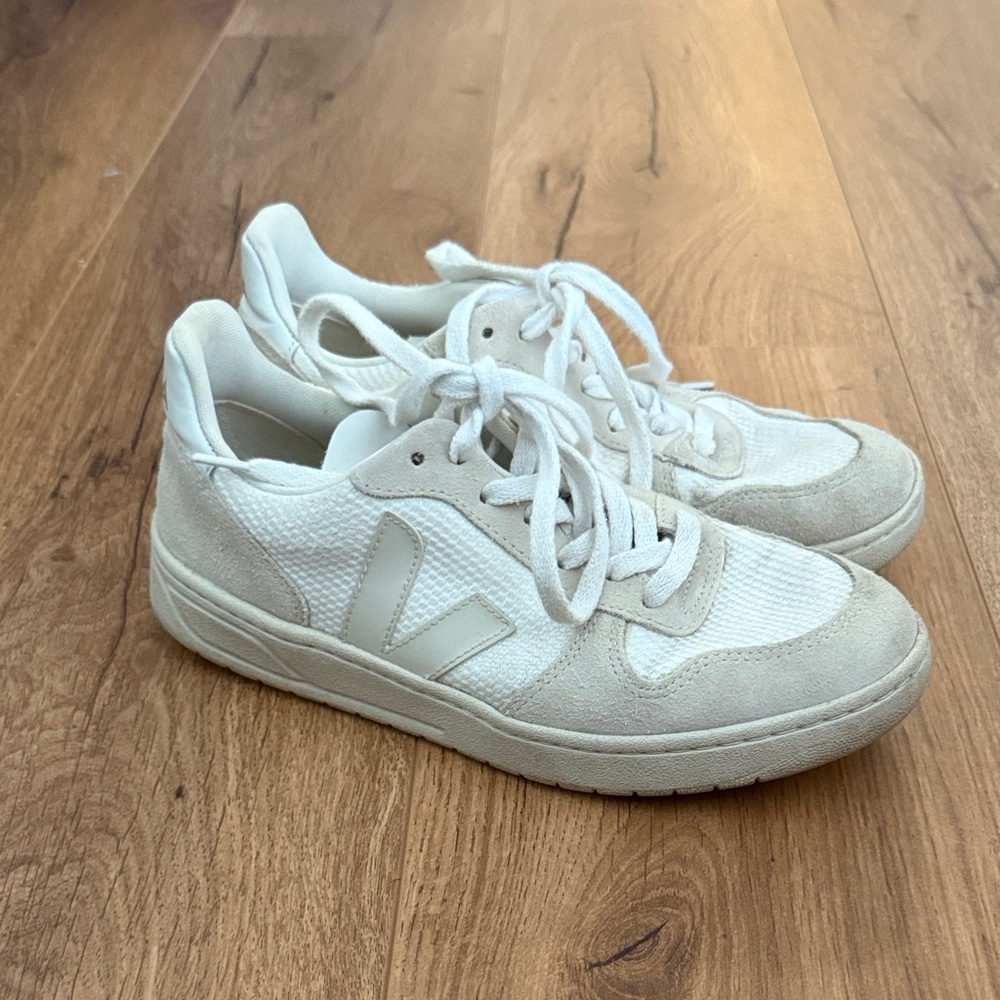 Veja V-10 Sneakers in White, Natural, and Pierre